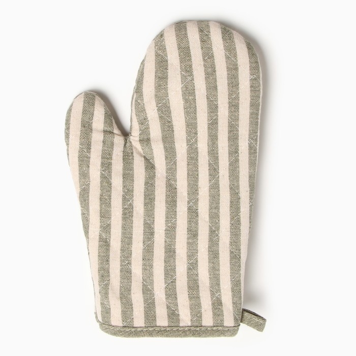 Варежка-прихватка Доляна Полоса цв.зеленый 25х17см,50% п/э 50% хл