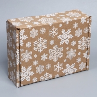 Коробка новогодняя складная &laquo;Снежинки&raquo;, бурый, 27 х 21 х 9 см, Новый год
