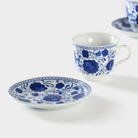 Набор чайный керамический Доляна &laquo;Русский узор&raquo;, 4 предмета: 2 чашки 210 мл, 2 блюдца d=14,1 см, цвет синий