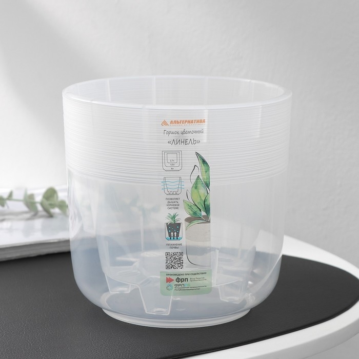 Кашпо для цветов со вставкой «Линель», 2,7 л, d=16 см, h=16 см, прозрачный Кашпо для цветов со вставкой «Линель», 2,7 л, d=16 см, h=16 см, прозрачный