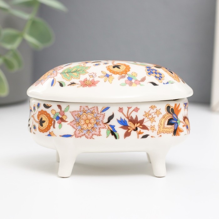 Шкатулка керамика на ножках Шкатулка керамика на ножках "Оранжевые сказочные цветы" 6,1х7,7х4,8 см