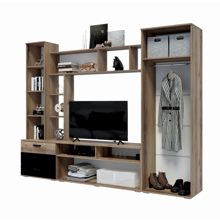 Гостиная КРОКУС Дуб Делано/Черный глянец 2700х2100х470