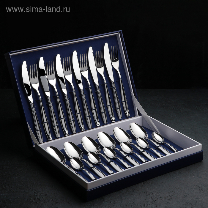Набор столовых приборов &laquo;Комет&raquo;, 24 предмета, толщина 2,5 мм, декоративная коробка, цвет серебряный