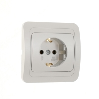 Розетка одноместная Luazon Lighting "Орион", 16 А, скрытая, с з/к, серебристая