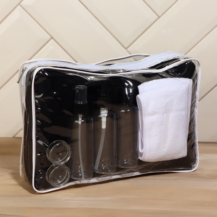 Набор банный, в косметичке, 8 предметов (полотенце 70 × 140 см, бутылочки 3 шт, баночки 2 шт, повязка на голову, лопатка), цвет МИКС Набор банный, в косметичке, 8 предметов (полотенце 70 × 140 см, бутылочки 3 шт, баночки 2 шт, повязка на голову, лопатка), цвет МИКС