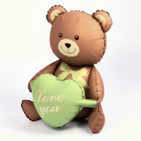 Шар фольгированный 42" &laquo;Медвежонок с зелёным сердцем&raquo;, матовый, цвет шоколадный, под воздух