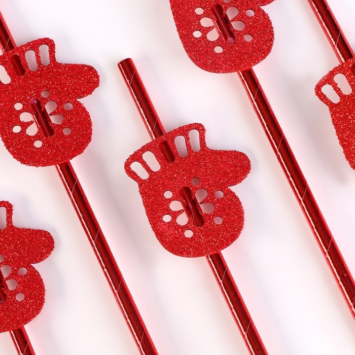 Новый год! Трубочка для коктейля «Варежки», в наборе 6 шт., красные Новый год! Трубочка для коктейля «Варежки», в наборе 6 шт., красные
