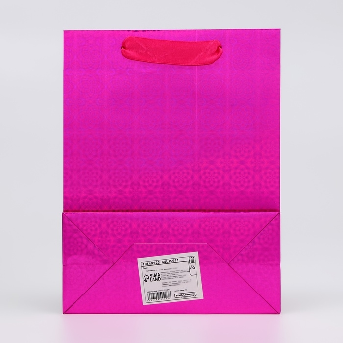 Пакет подарочный, фольгированный, упаковка, с окном Пакет подарочный, фольгированный, упаковка, с окном "Сердце", "Розовый", S 23,5 х18 х 8,5 см