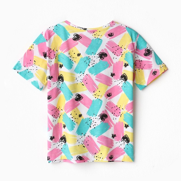 Футболка для девочки, цвет белый/сердца, рост 128 см