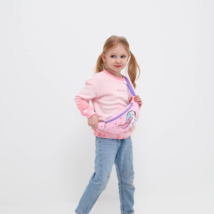 Сумка детская для девочки поясная "Единорог",на молнии, наружный карман, цвет розовый