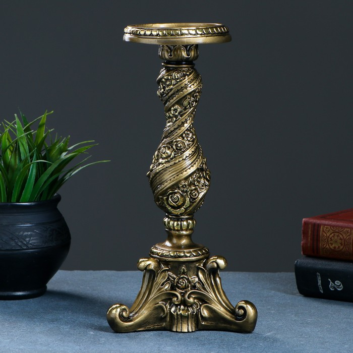 Подсвечник с цветами, золото 13х13х28 см, для свечи d=2 см Подсвечник с цветами, золото 13х13х28 см, для свечи d=2 см