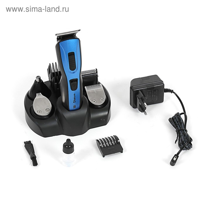 Триммер для волос Sakura SA-5523BL, 10 насадок, АКБ, чёрно-синий Триммер для волос Sakura SA-5523BL, 10 насадок, АКБ, чёрно-синий