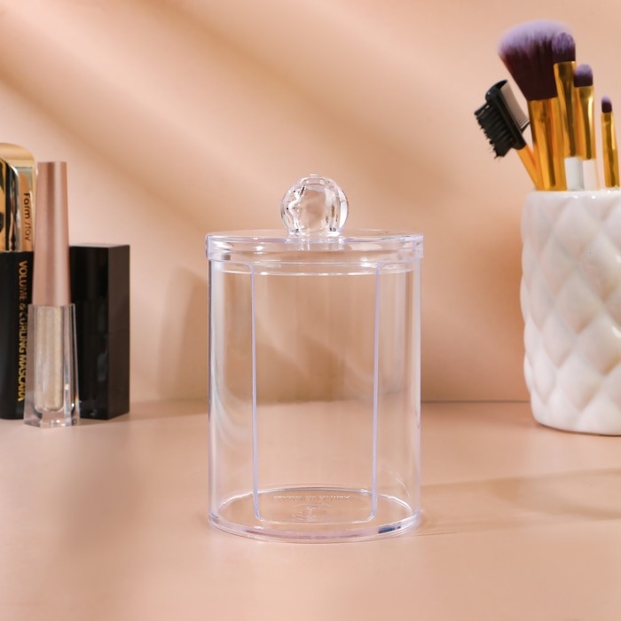 Органайзер для ватных дисков, с крышкой, d = 6,7 &times; 11 см, цвет прозрачный