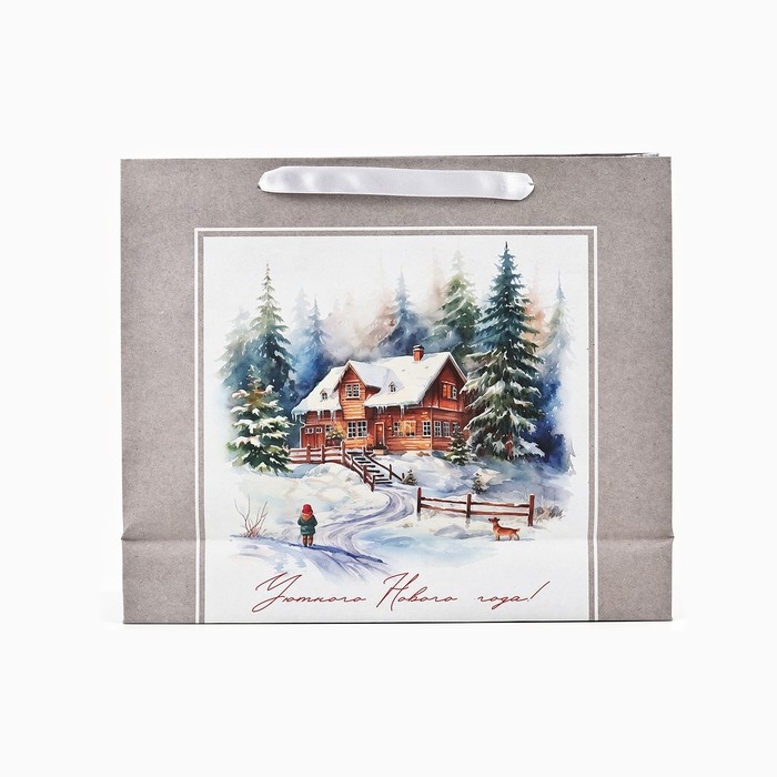 Пакет подарочный новогодний крафтовый вертикальный &laquo;Зимний лес&raquo;, M 26 х 30 х 9 см 9564906 , Новый год