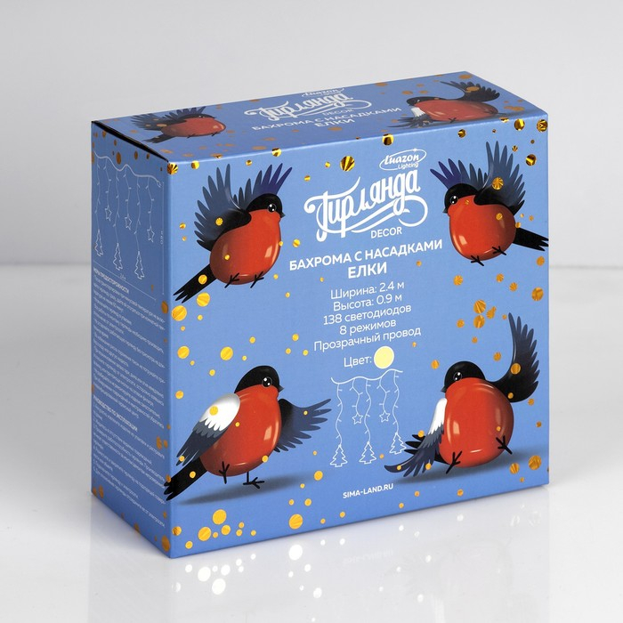 Гирлянда &laquo;Бахрома&raquo; 2.4 &times; 0.9 м с насадками &laquo;Ёлки&raquo;, IP20, прозрачная нить, 138 LED, свечение тёплое белое, 8 режимов, 220 В