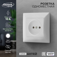 Розетка одноместная Luazon Lighting "Антей", 10 А, скрытая, без з/к, белая Розетка одноместная Luazon Lighting "Антей", 10 А, скрытая, без з/к, белая