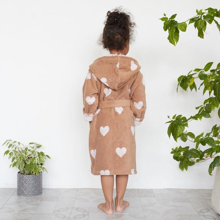 Халат махровый детский Крошка Я &laquo;Сердечки&raquo; размер 30, цвет мокко, 100% хлопок 360 г/м2
