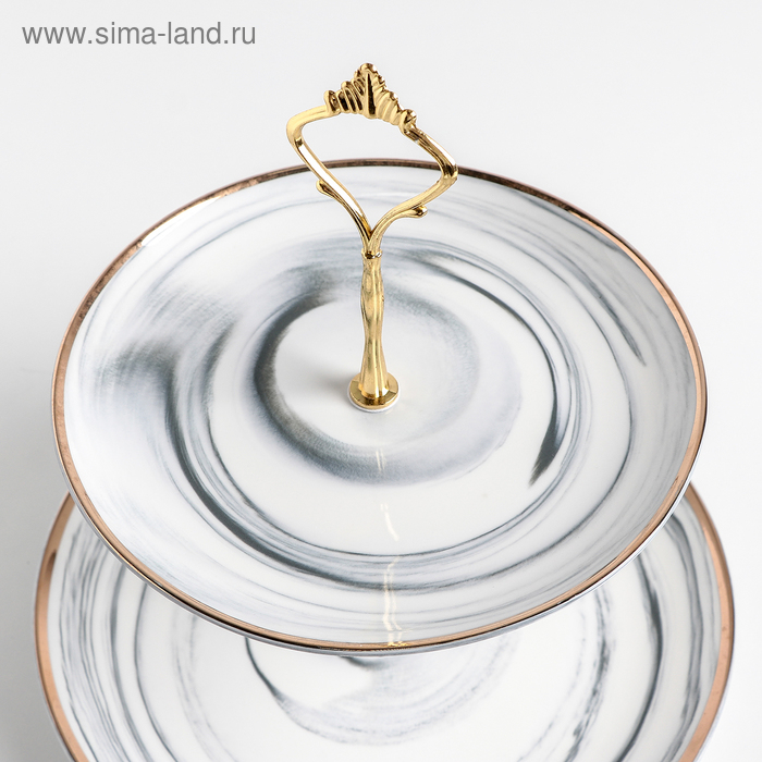 Этажёрка - фруктовница круглая «Мрамор», 2 яруса, d=20,5/25 см, керамика, цвет серый Этажёрка - фруктовница круглая «Мрамор», 2 яруса, d=20,5/25 см, керамика, цвет серый