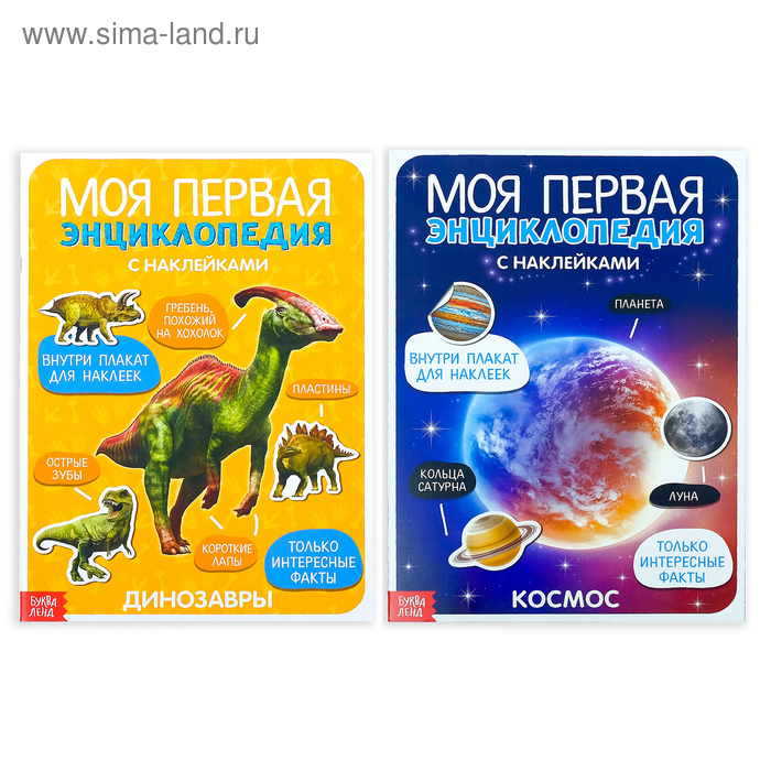 Наклейки &laquo;Энциклопедии о динозаврах и космосе&raquo;, набор 2 шт. по 8 стр., формат А4