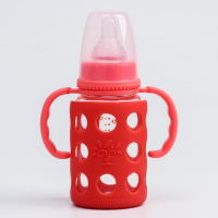 Бутылочка в силиконовом чехле, стекло, классическое горло, +3мес., 120мл., цвет МИКС для девочки