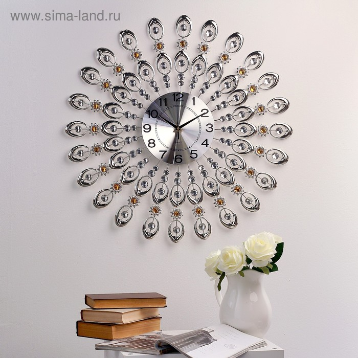 Часы настенные, серия: Ажур, Часы настенные, серия: Ажур, "Стальные Перья", плавный ход, d-69 см