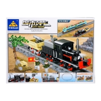Конструктор ЖД &laquo;Военный паровоз&raquo;, работает от батареек, 379 деталей