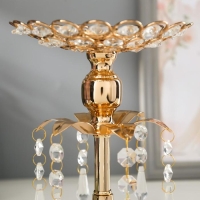 Подсвечник металл, стекло на 1 свечу "Хрустальные подвески" золото 19,5х14,8х14,8 см