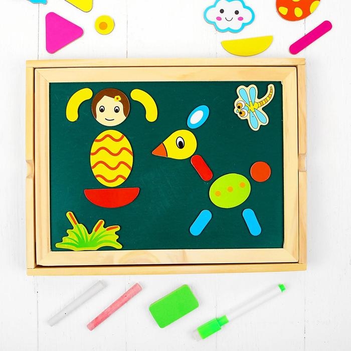 Конструктор магнитный &laquo;Весёлые человечки&raquo; с двухсторонней доской, мелом и маркером, 71 элемент