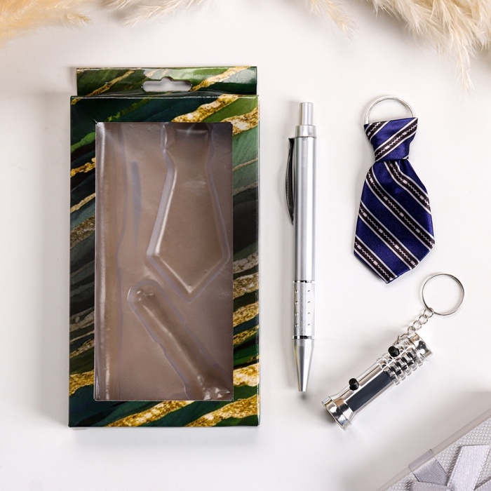 Набор подарочный 3в1 (ручка, брелок-галстук, фонарик) микс