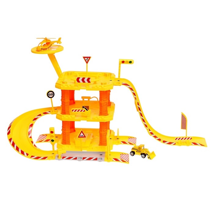 Парковка &laquo;Большая стройка&raquo;, с металлическими машинкой и вертолётом