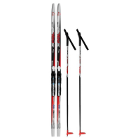Комплект лыжный: пластиковые лыжи 150 см без насечек, стеклопластиковые палки 110 см, крепления NNN, цвета МИКС