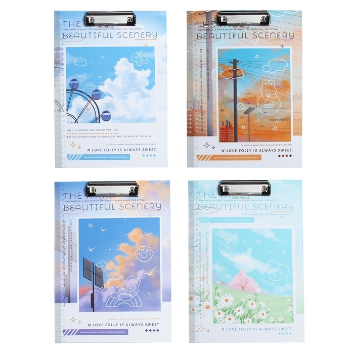 Планшет с прижимом формат А4 картон Планшет с прижимом формат А4 картон "Природа", МИКС