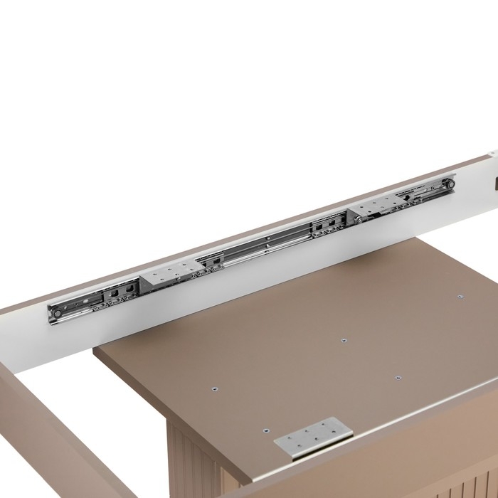 Стол кухонный на одной ножке раздвижной  Мерлион, корич софт МДФ/Бежевый/закал. Стекло