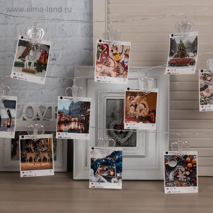 Гирлянда &laquo;Нить&raquo; 4.5 м с насадками &laquo;Прищепки-сердце&raquo;, IP20, прозрачная нить, 20 LED, свечение белое, 220 В