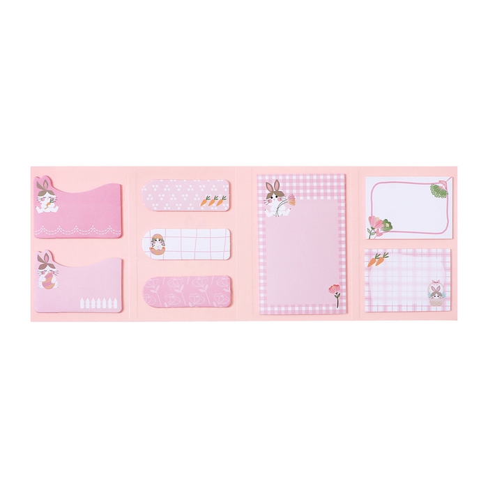 Набор клейкой бумаги для заметок deVENTE. 65x100 мм, набор заметок: 20x56 мм, 40x56 мм и 56x90 мм, 8x20 листов, офсет 80 г/м&sup2;, печать 4+0, ассорти форм, 8 дизайнов, в картонном блистере и пластиковом пакете с европодвесом