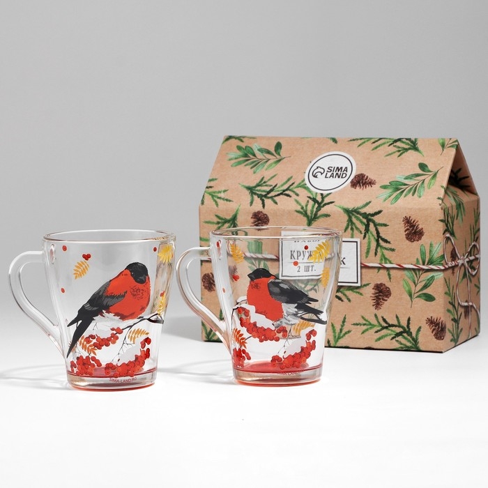 Новый год. Набор кружек стеклянных &laquo;Снегири!&raquo;, 2 шт