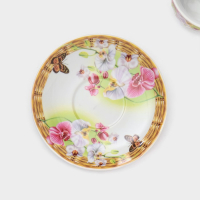 Набор чайный керамический на металлической подставке Доляна &laquo;Садовый дворик&raquo;, 13 предметов: 6 чашек 200 мл, 6 блюдец d=14,1 см, чайник 1 л ㅤ