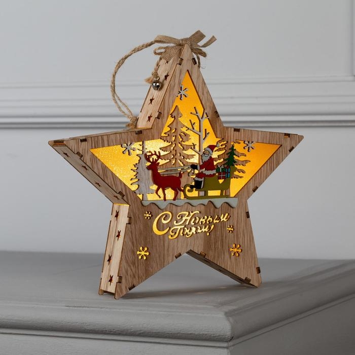 Светодиодная фигура &laquo;Дед Мороз в санях&raquo; 22 &times; 22 &times; 4 см, дерево, батарейки АААх2 (не в комплекте), свечение тёплое белое