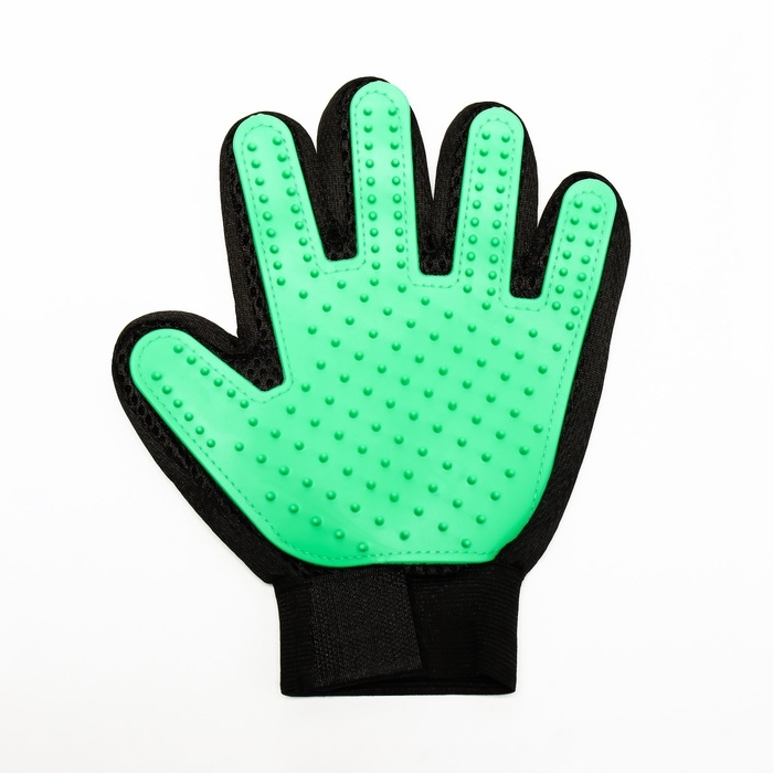 Перчатка-щетка для шерсти на левую руку из неопрена с удлиненными зубчиками, зелёная Перчатка-щетка для шерсти на левую руку из неопрена с удлиненными зубчиками, зелёная