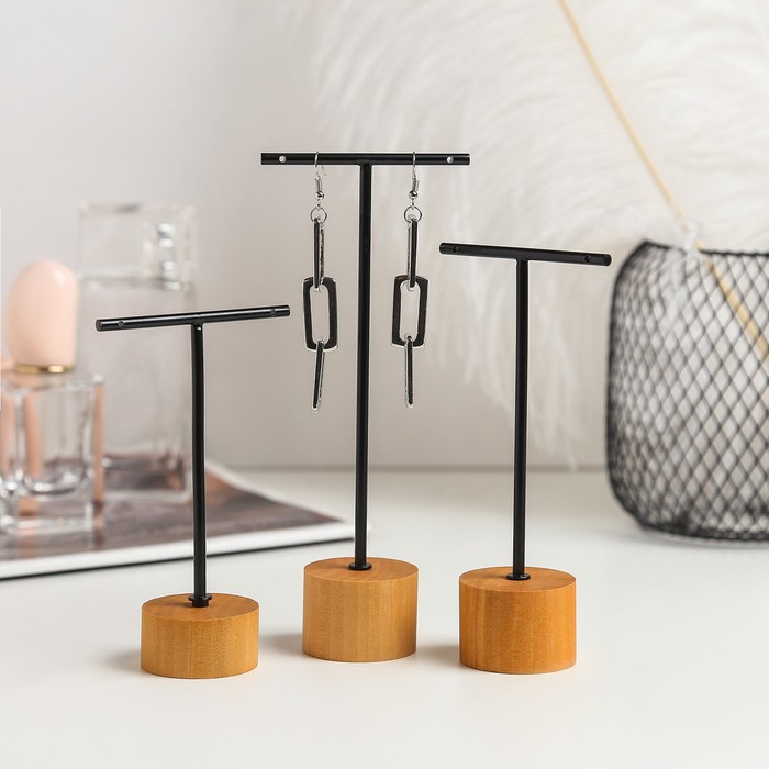 Подставка под серьги Т-образная, набор 3 шт., 16, 13,5, 11,5 см, цвет чёрный Подставка под серьги Т-образная, набор 3 шт., 16, 13,5, 11,5 см, цвет чёрный
