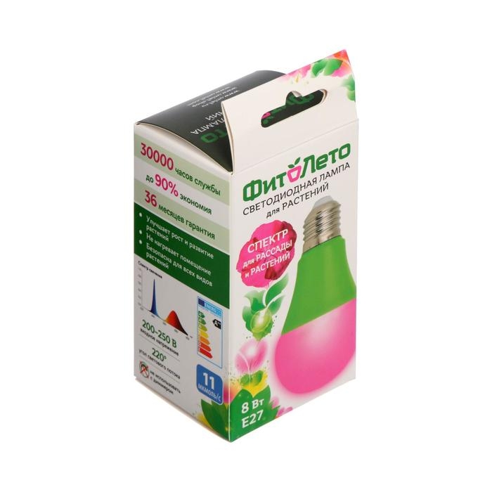 Фитолампа светодиодная Uniel, А60, Е27, 8 Вт, 250 В, 220&deg;, мультиспектральная