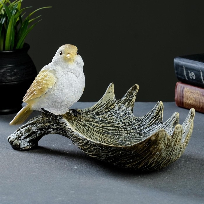 Конфетница "Лосиный рог с птичкой" акрил 28х15х14см