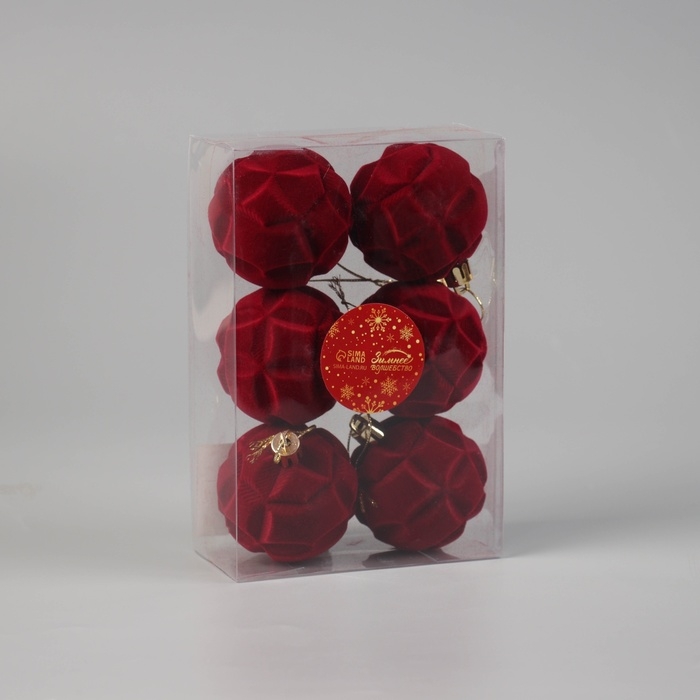 Набор шаров пластик d-6 см, 6 шт "Бьорн" геометрия, красный