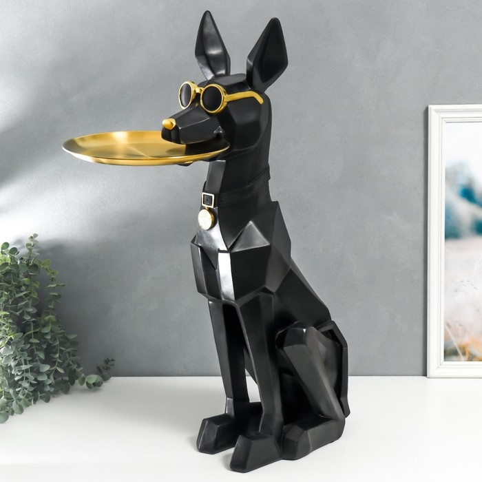 Сувенир полистоун подставка 3D "Чёрный пёс в очках" d=26 см 77х26х20 см