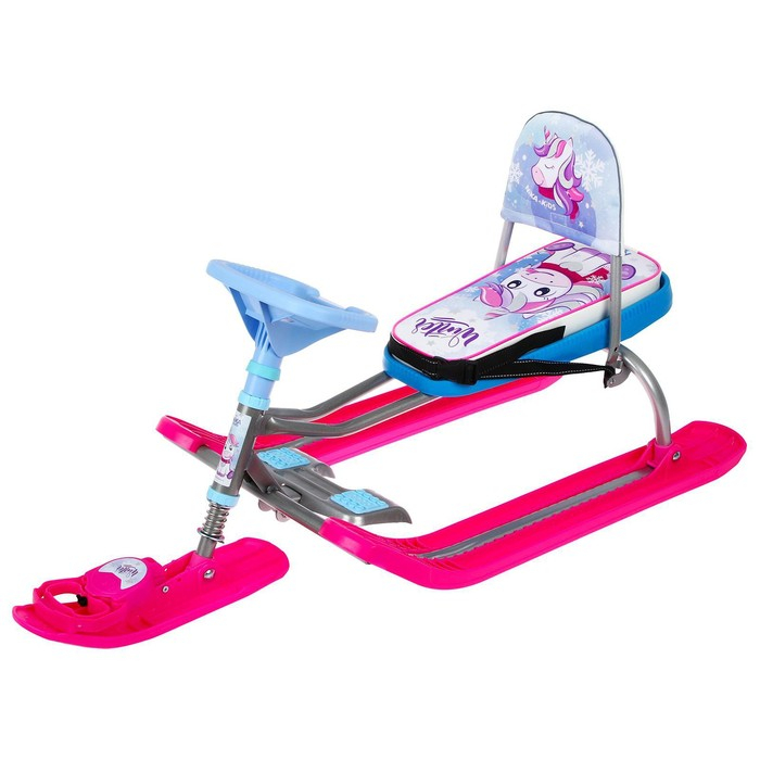 Снегокат &laquo;Тимка спорт 4-1 Единорог&raquo;, ТС4-1М/ЕР, со спинкой и ремнём безопасности, цвет розовый/серый/сиреневый