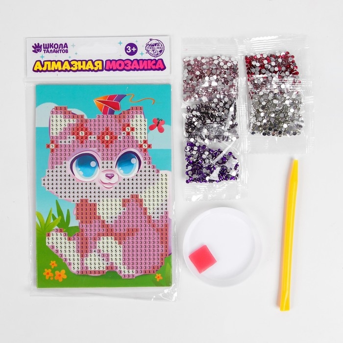 Алмазная мозаикас частичным заполнением на подставке для детей &laquo;Милый котик&raquo;, 10 х 15 см