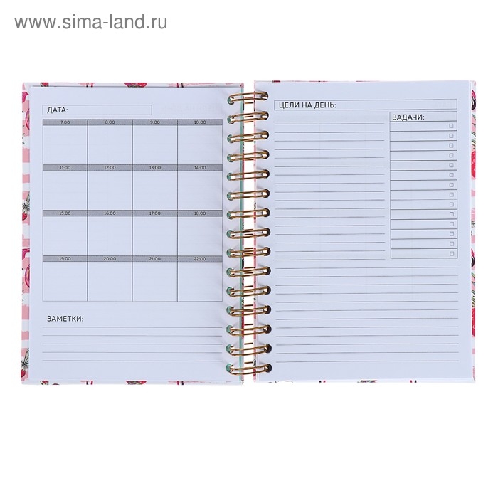 Ежедневник недатированный А5, 120 листов &laquo;Фламинго&raquo;, золотая евроспираль, УФ-лак на обложке