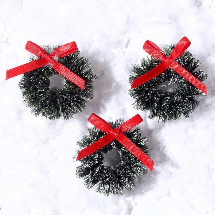 Декор «Венок с бантиком», набор 3 шт., размер 1 шт. — 3 см, цвет тёмно-зелёный Декор «Венок с бантиком», набор 3 шт., размер 1 шт. — 3 см, цвет тёмно-зелёный