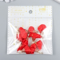 Декор для творчества текстиль "Цветок с жемчужиной. Красный" набор 10 шт 2,5 см Декор для творчества текстиль "Цветок с жемчужиной. Красный" набор 10 шт 2,5 см