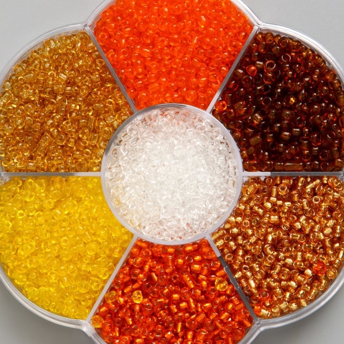 Бисер стекло 12/0 в цветке Бисер стекло 12/0 в цветке "Земля" цветной прозрачный 7 цветов х 8 гр 8,2х8,2х2 см